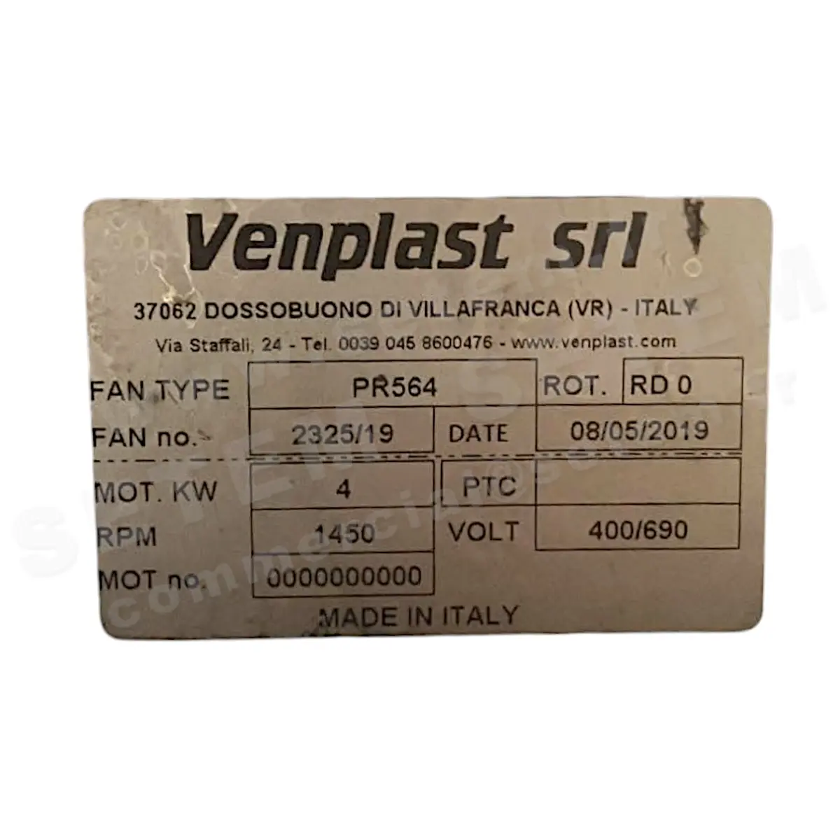 6947002630-VENTILATEUR VENPLAST PR564 4KW 4P T400/690V RD 0°