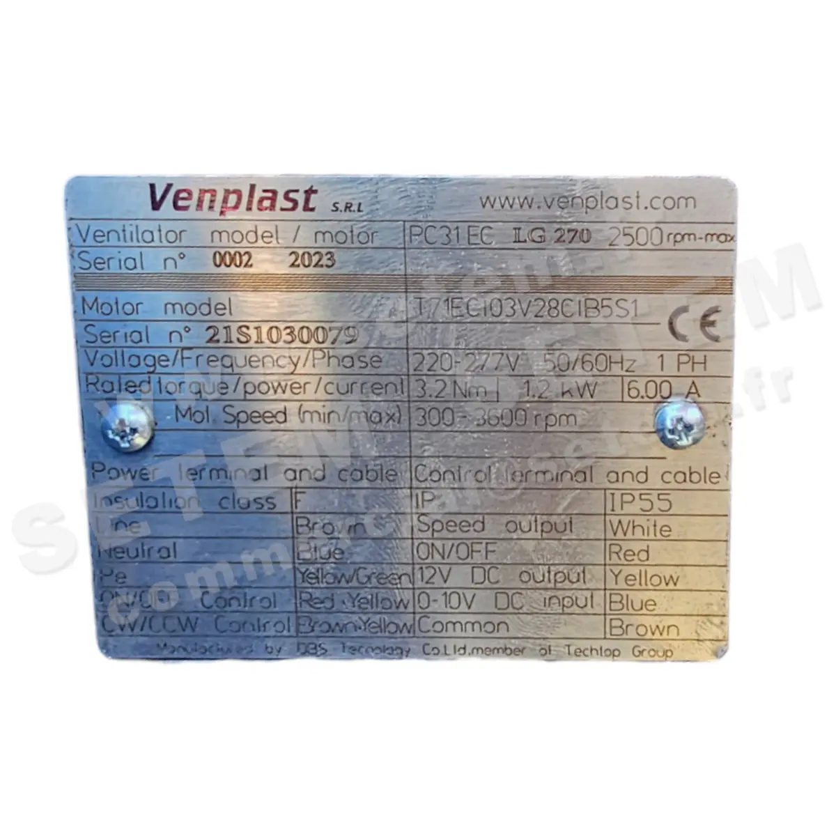 6947003216-VENTILATEUR VENPLAST PC31EC 1.20KW 2500RPM M220-277V T71ECI03V28CIB5S1 LG 270°