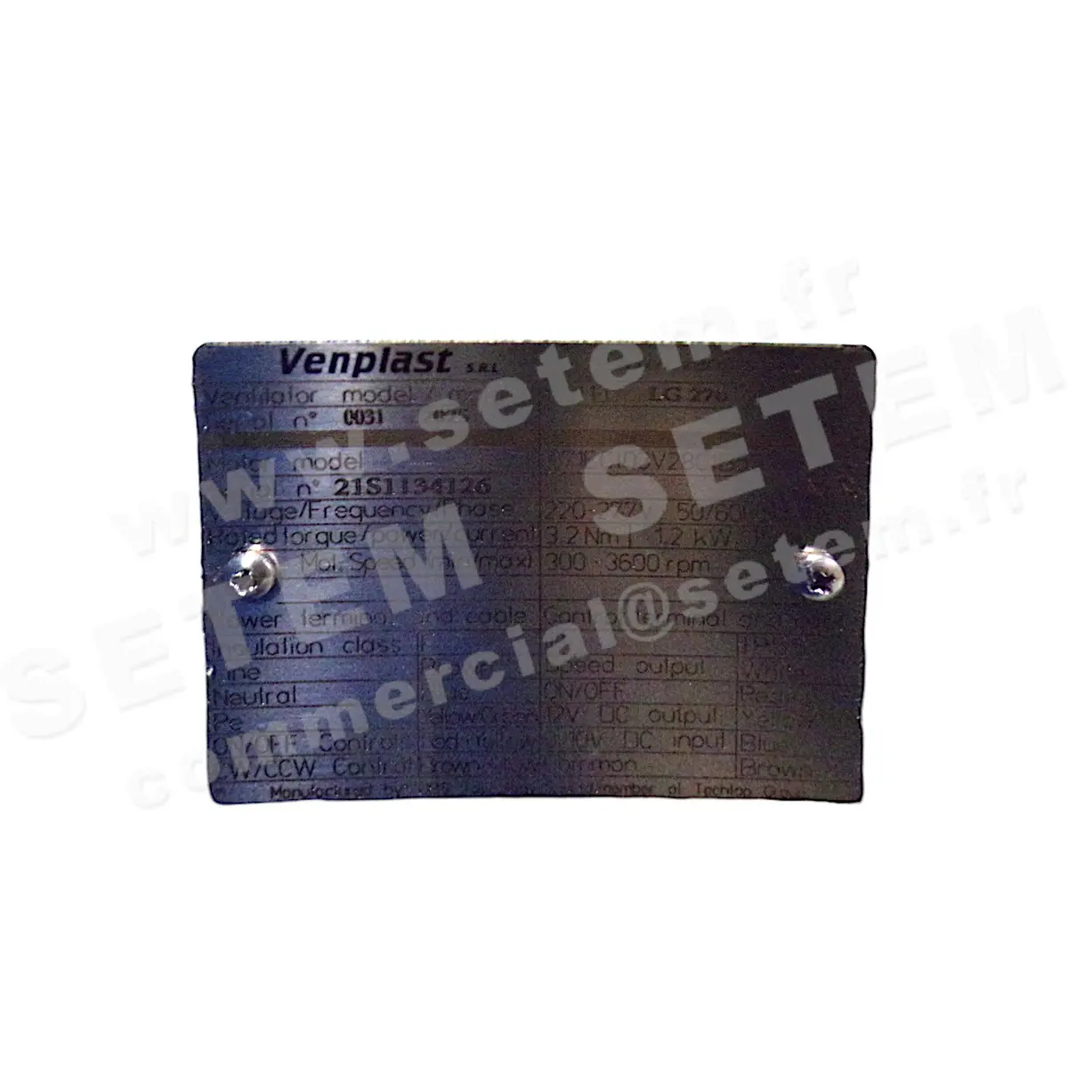 6947005126-VENTILATEUR VENPLAST P31EC 1.20KW 2800RPM M230/277V T71ECI03V28CIB5S1 LG 270°