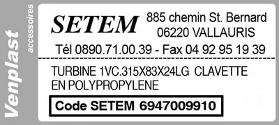 6947009910-TURBINE VENPLAST 1VC.315X83X24LG CLAVETTE POLYPROPYLENE NOIR 3