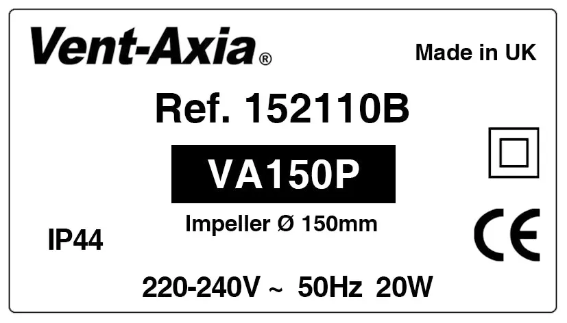 6952000415-VENTILATEUR VENTAXIA VA150P *152110B* 2