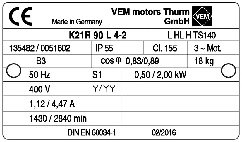 6961004410-MOTEUR VEM 2/0.50KW 2/4P T400V HA90 B3 K21R90L4.2 LPTO 2