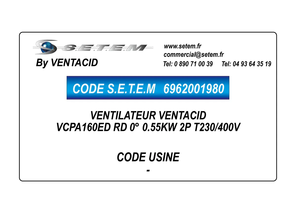 6962001980-VENTILATEUR VENTACID VCPA160ED RD 0° 0.55KW 2P T230/400V