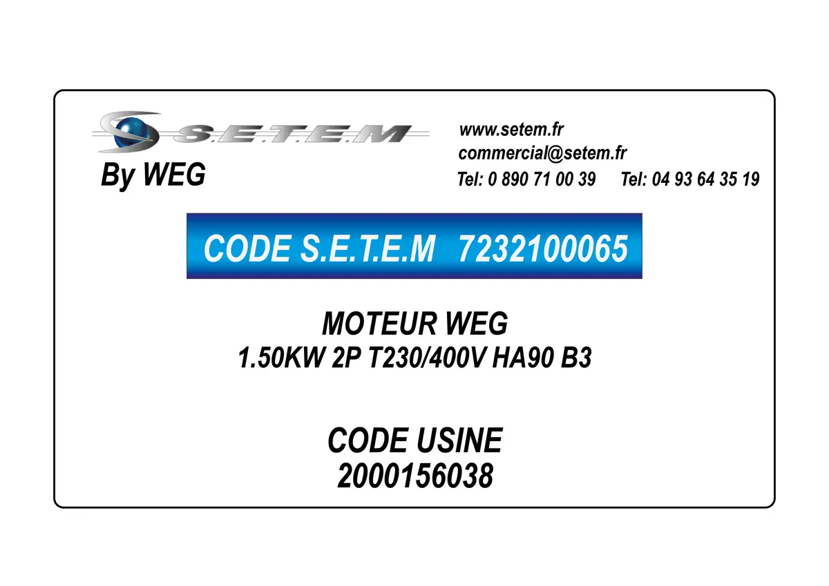 7232100065-MOTEUR WEG 1.50KW 2P T230/400V HA90 B3 *2000156038*