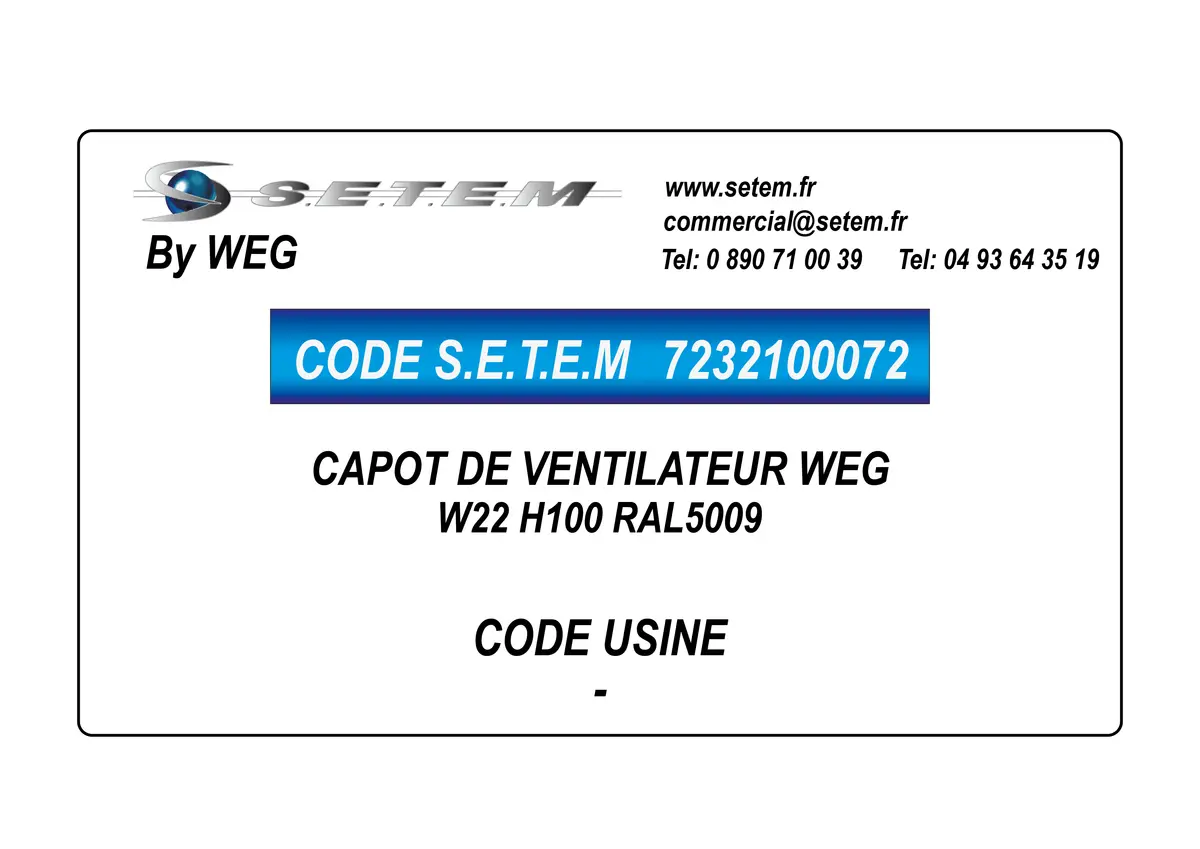 7232100072-CAPOT DE VENTILATEUR WEG W22 H100 RAL5009