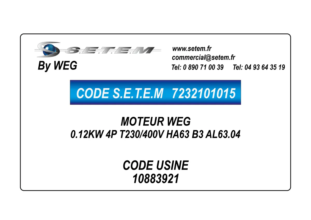 7232101015-MOTEUR WEG 0.12KW 4P T230/400V HA63 B3 AL63.04 *10883921*