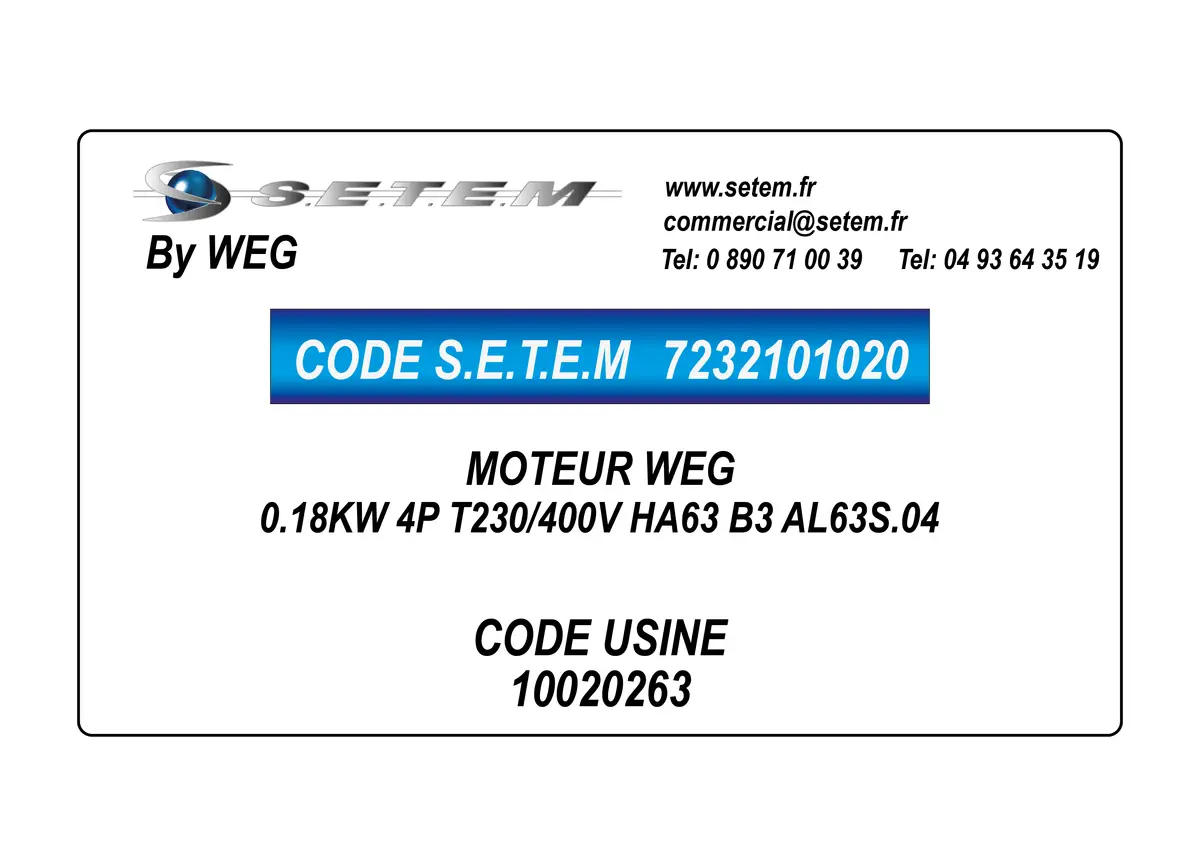 7232101020-MOTEUR WEG 0.18KW 4P T230/400V HA63 B3 AL63S.04 *10020263*