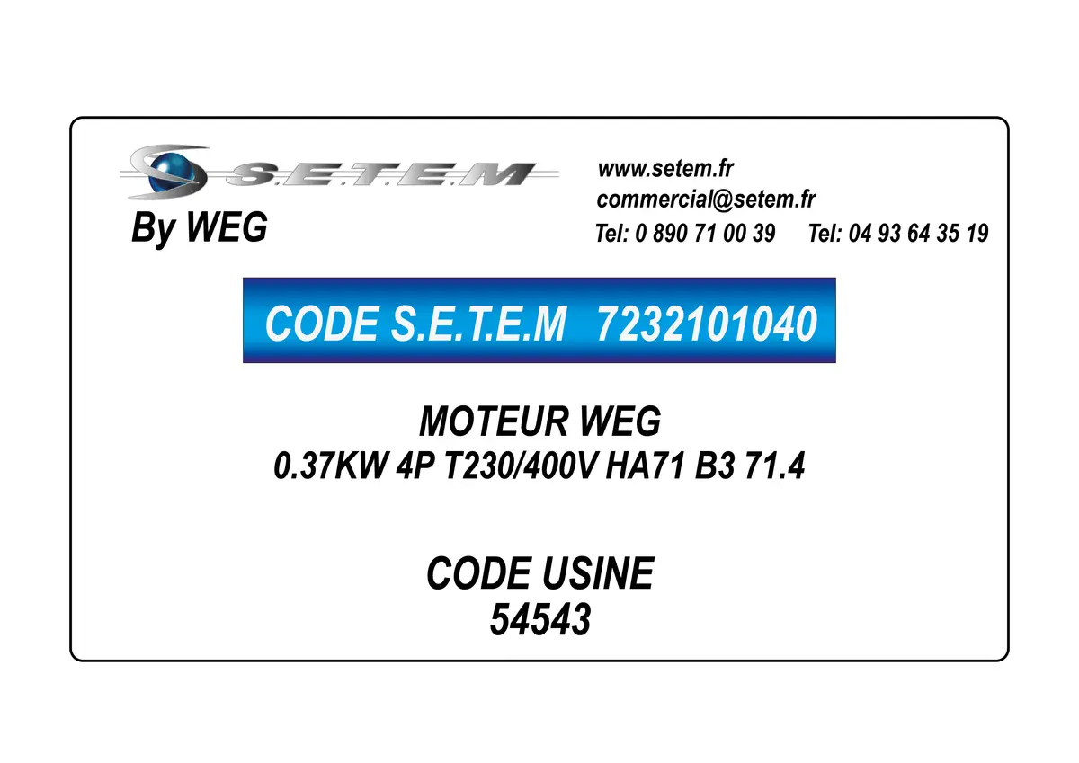 7232101040-MOTEUR WEG 0.37KW 4P T230/400V HA71 B3 71.4 *54543*