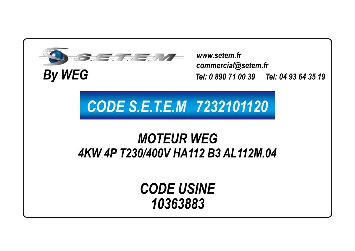 7232101120-MOTEUR WEG 4KW 4P T230/400V HA112 B3 AL112M.04 *10363883*