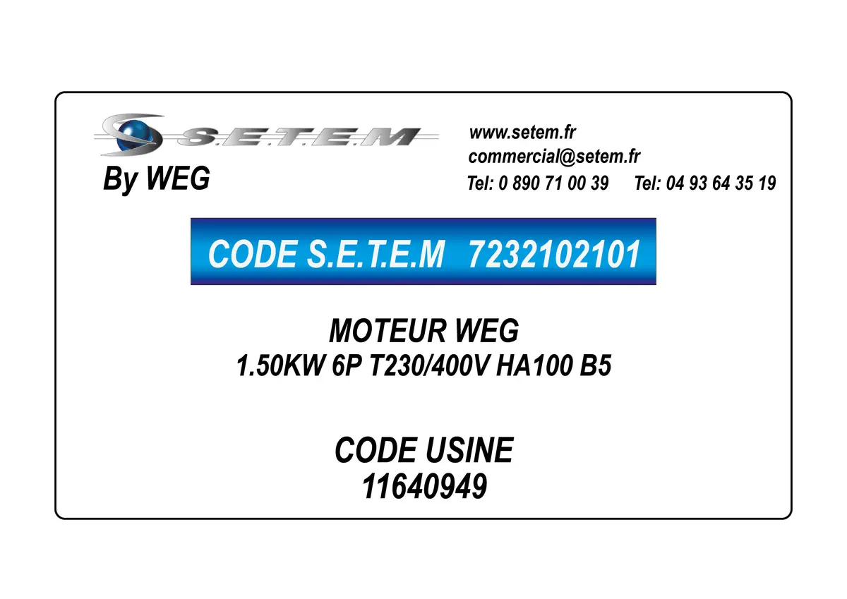 7232102101-MOTEUR WEG 1.50KW 6P T230/400V HA100 B5 *11640949*
