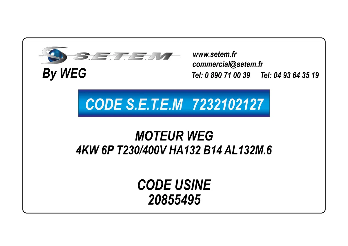7232102127-MOTEUR WEG 4KW 6P T230/400V HA132 B14 AL132M.6 *20855495*