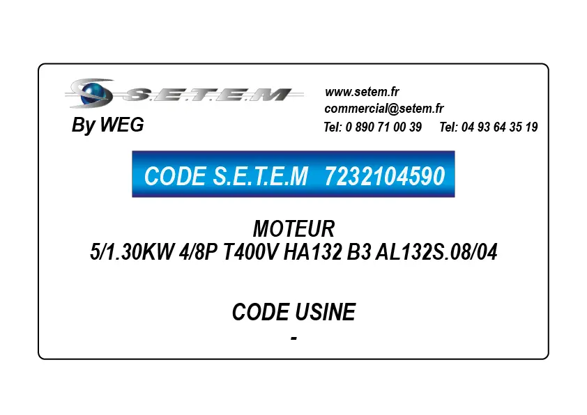 7232104590-MOTEUR WEG 5/1.30KW 4/8P T400V HA132 B3 AL132S.08/04