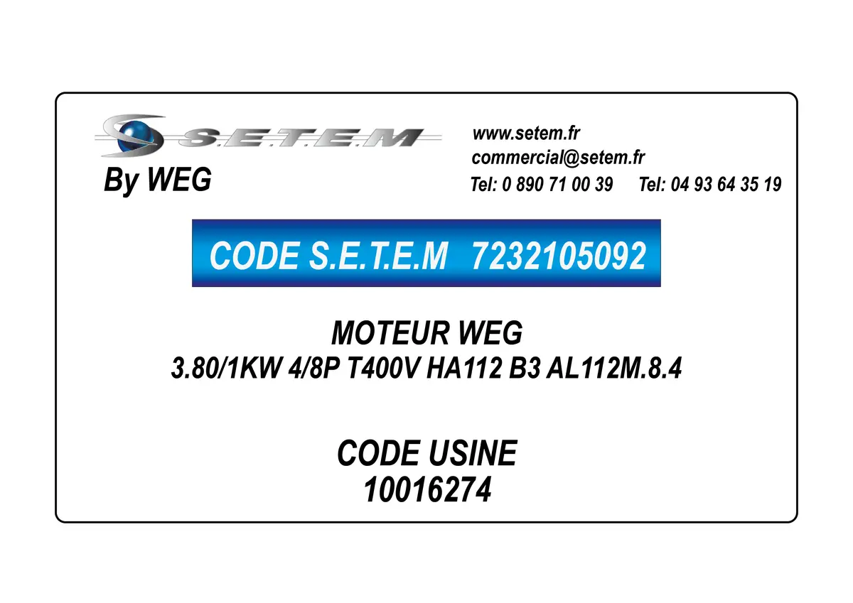 7232105092-MOTEUR WEG 3.80/1KW 4/8P T400V HA112 B3 AL112M.8.4 *10016274*