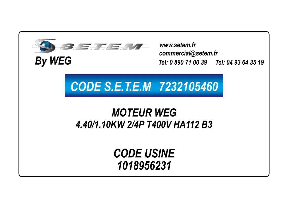 7232105460-MOTEUR WEG 4.40/1.10KW 2/4P T400V HA112 B3 *1018956231*