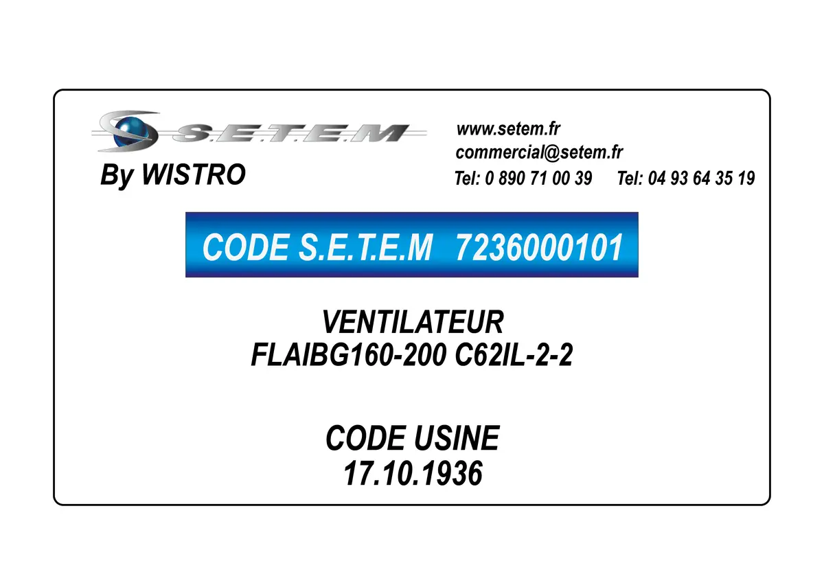 7236000101-VENTILATEUR WISTRO FLAIBG160-200 C62IL-2-2 *17.10.0036* 2