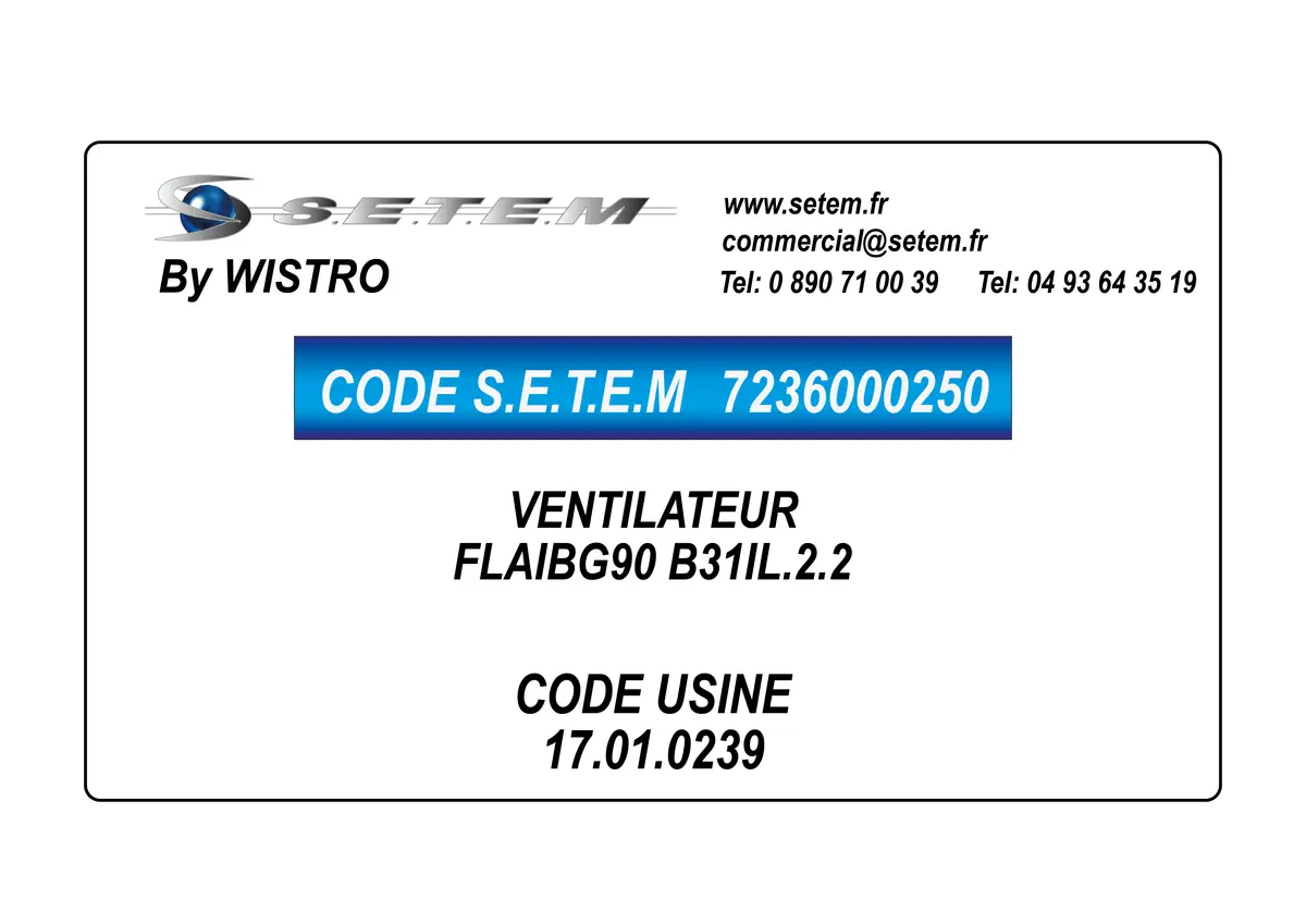 7236000250-VENTILATEUR WISTRO FLAIBG90 B31IL.2.2 *17.01.0239*