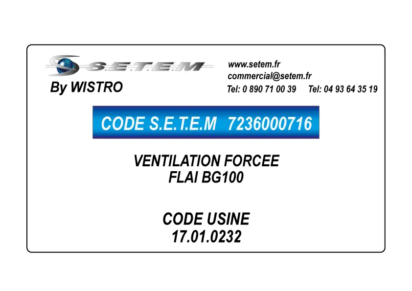 7236000716-VENTILATION FORCEE WISTRO FLAI BG100 *17.01.0232*