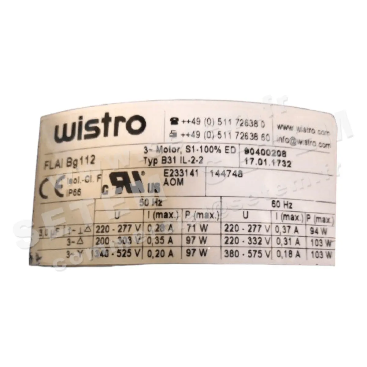 7236000900-VENTILATEUR WISTRO FLAIBG112 B31IL.2.2 *17.01.1732*