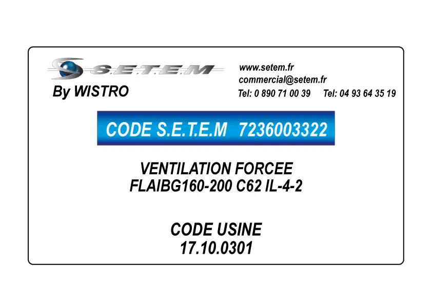 7236003322-VENTILATION FORCEE WISTRO FLAIBG160-200 C62 IL-4-2 *17.10.0301* 2