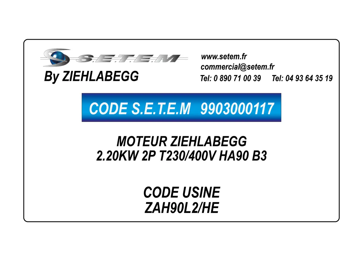9903000117-MOTEUR ZIEHLABEGG 2.20KW 2P T230/400V HA90 B3 *ZAH90L2/HE*