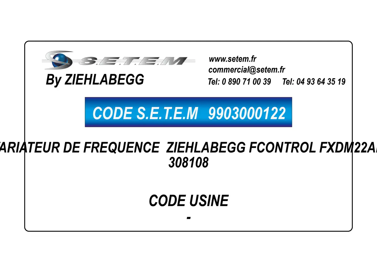 9903000122-VARIATEUR DE FREQUENCE ZIEHLABEGG FCONTROL FXDM22AM *308108*