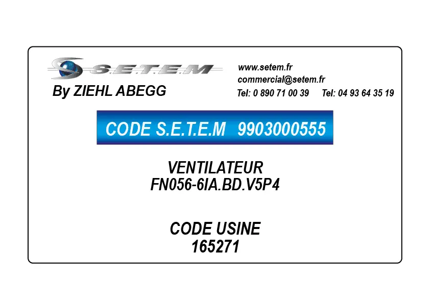 9903000555-VENTILATEUR ZIEHL ABEGG FN056-6IA.BD.V5P4 *165271*