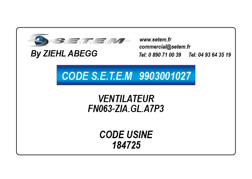 9903001027-VENTILATEUR ZIEHL ABEGG FN063-ZIA.GL.A7P3 *184725*