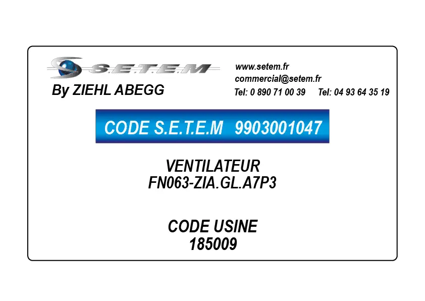 9903001047-VENTILATEUR ZIEHL ABEGG FN063-ZIA.GL.A7P3 *185009*