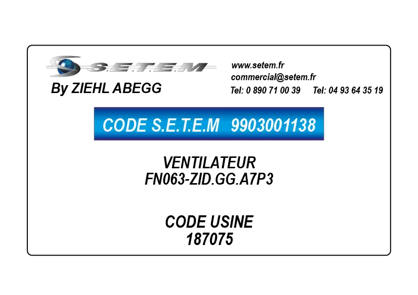 9903001138-VENTILATEUR ZIEHL ABEGG FN063-ZID.GG.A7P3 *187075*