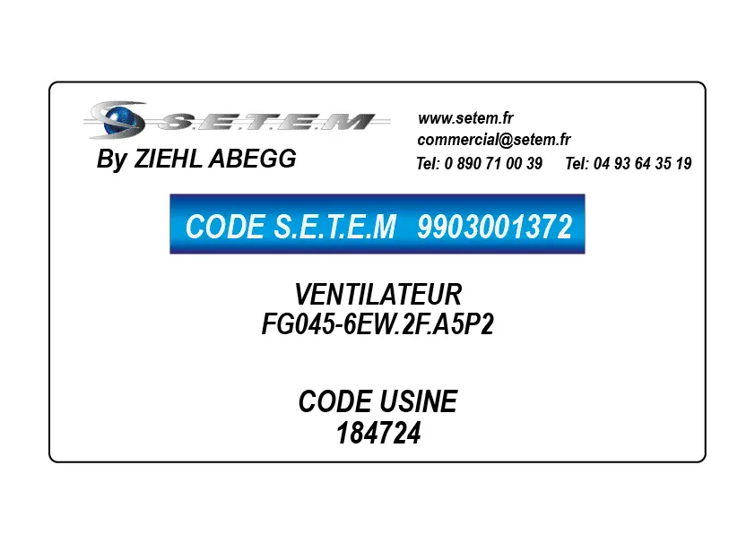 9903001372-VENTILATEUR ZIEHL ABEGG FG045-6EW.2F.A5P2 *184724*