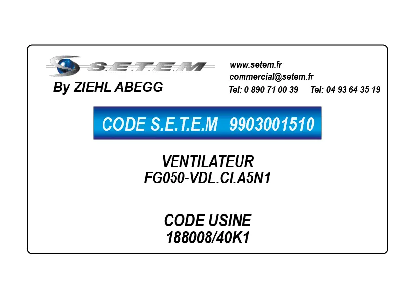 9903001510-VENTILATEUR ZIEHL ABEGG FG050-VDL.CI.A5N1 *188008/40K1*
