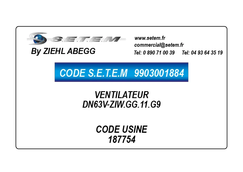 9903001884-VENTILATEUR ZIEHL ABEGG DN63V-ZIW.GG.11.G9 *187754*