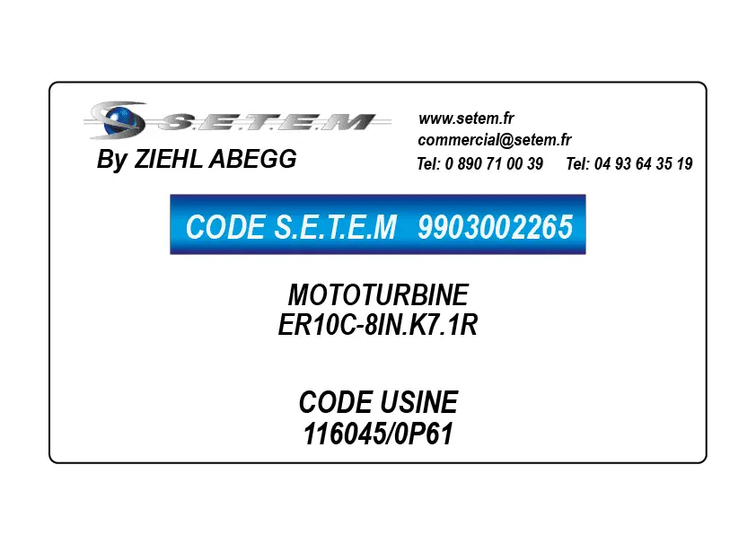 9903002265-MOTOTURBINE ZIEHL ABEGG ER10C-8IN.K7.1R *116045/0P61*
