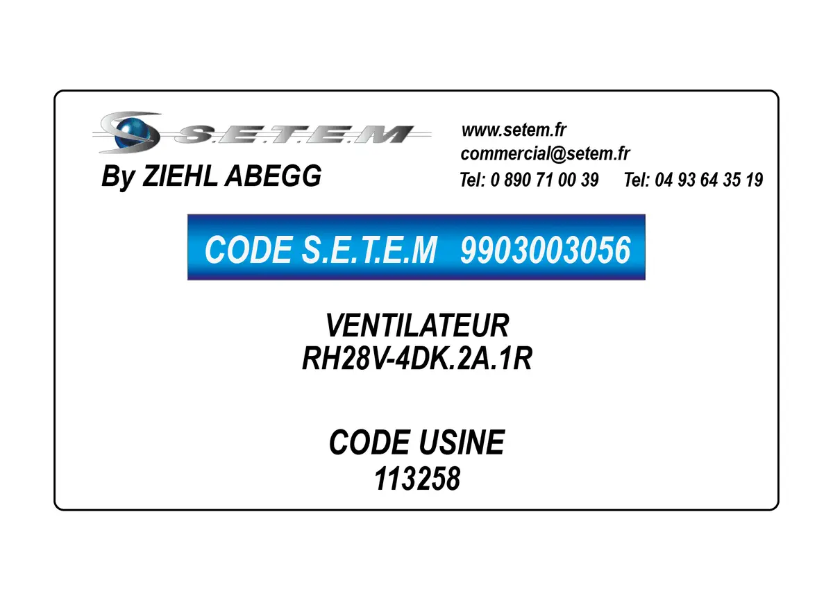 9903003056-VENTILATEUR ZIEHL ABEGG RH28V-4DK.2A.1R *113258*