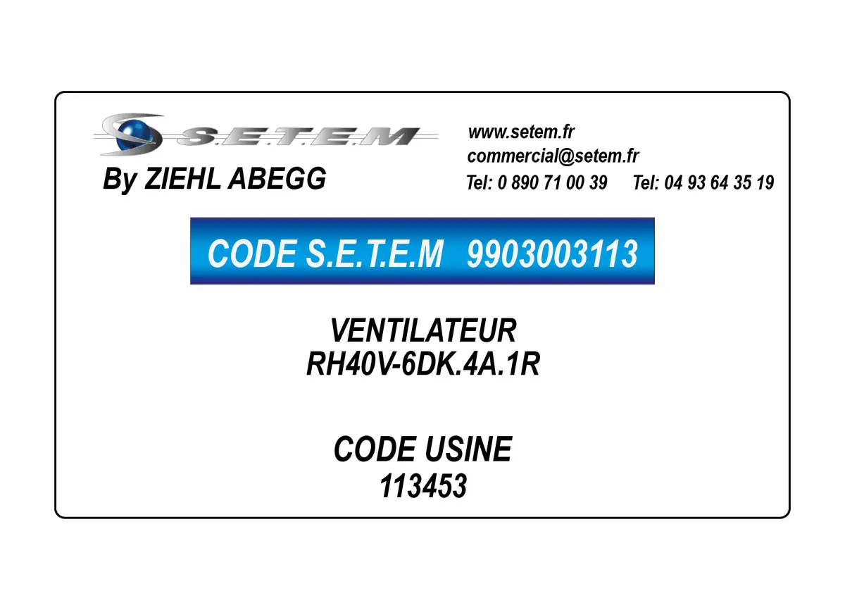 9903003113-VENTILATEUR ZIEHL ABEGG RH40V-6DK.4A.1R *113453*