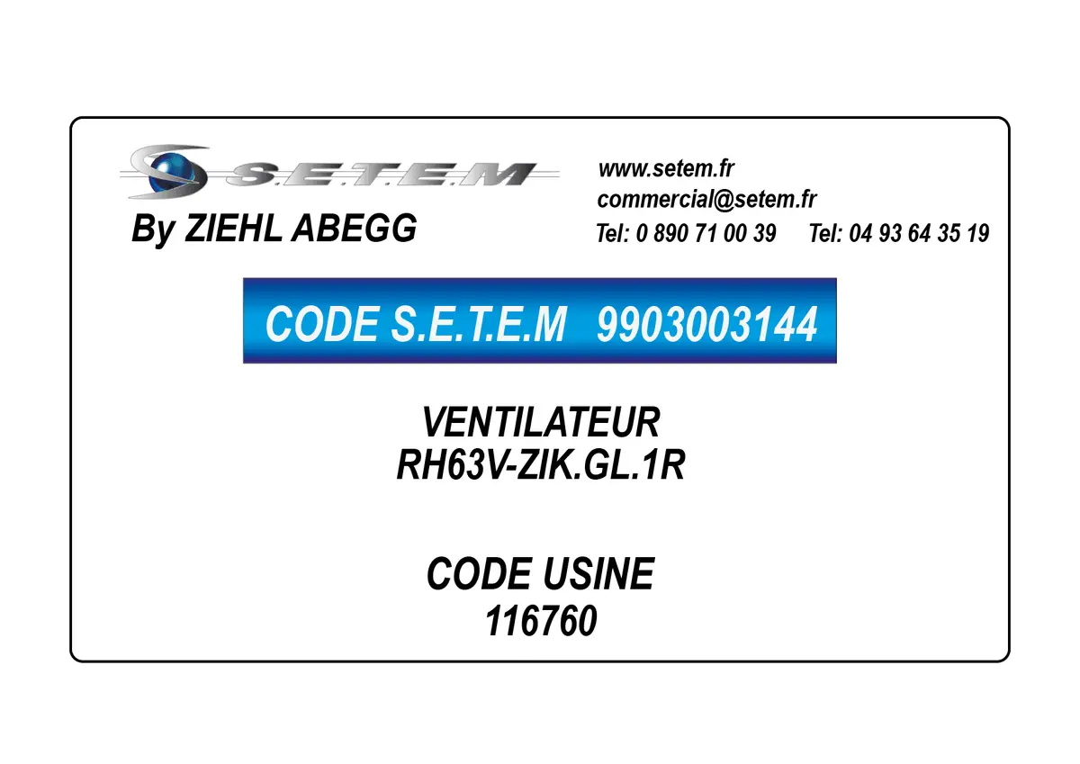 9903003144-VENTILATEUR ZIEHL ABEGG RH63V-ZIK.GL.1R *116760*