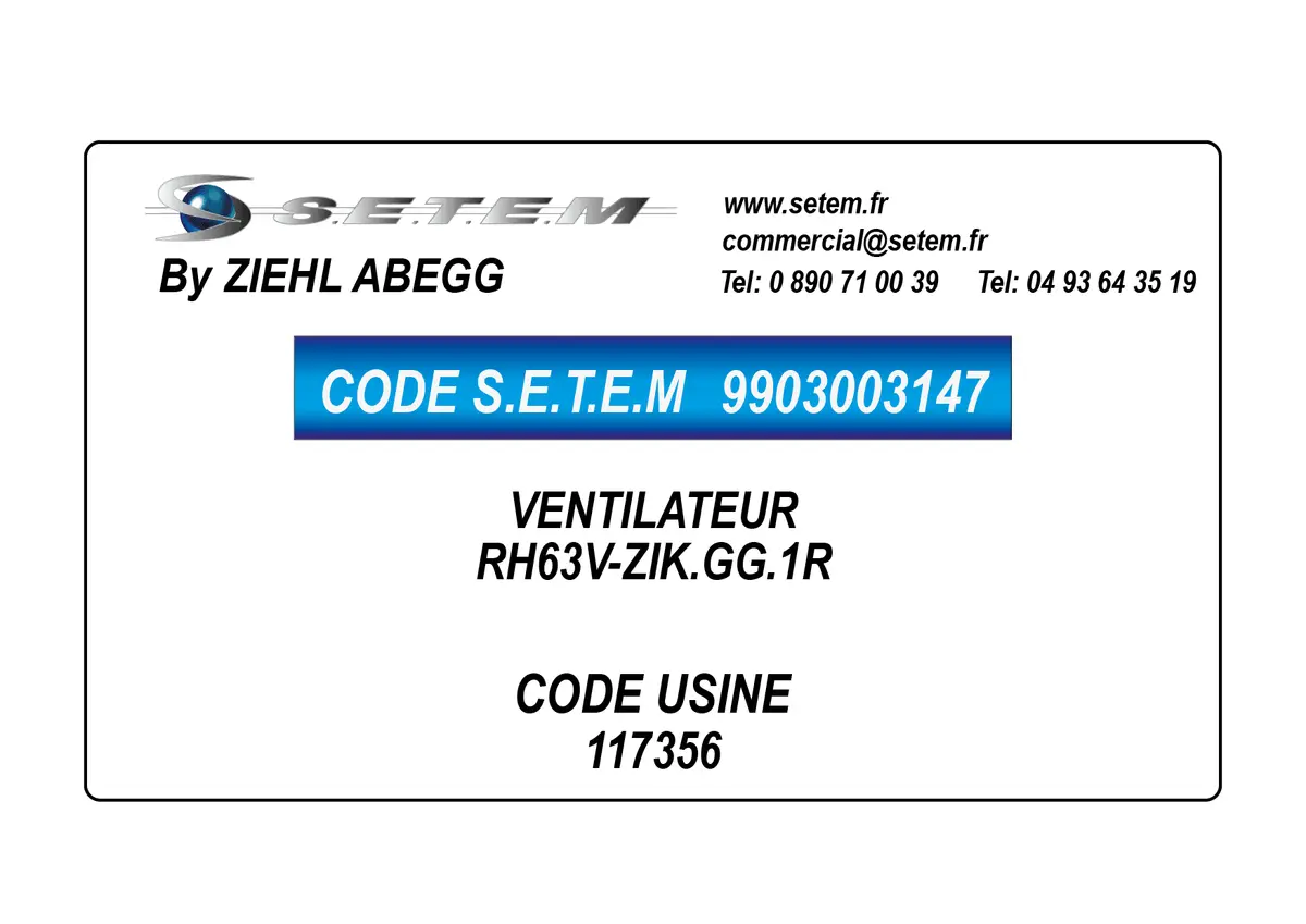 9903003147-VENTILATEUR ZIEHL ABEGG RH63V-ZIK.GG.1R *117356*