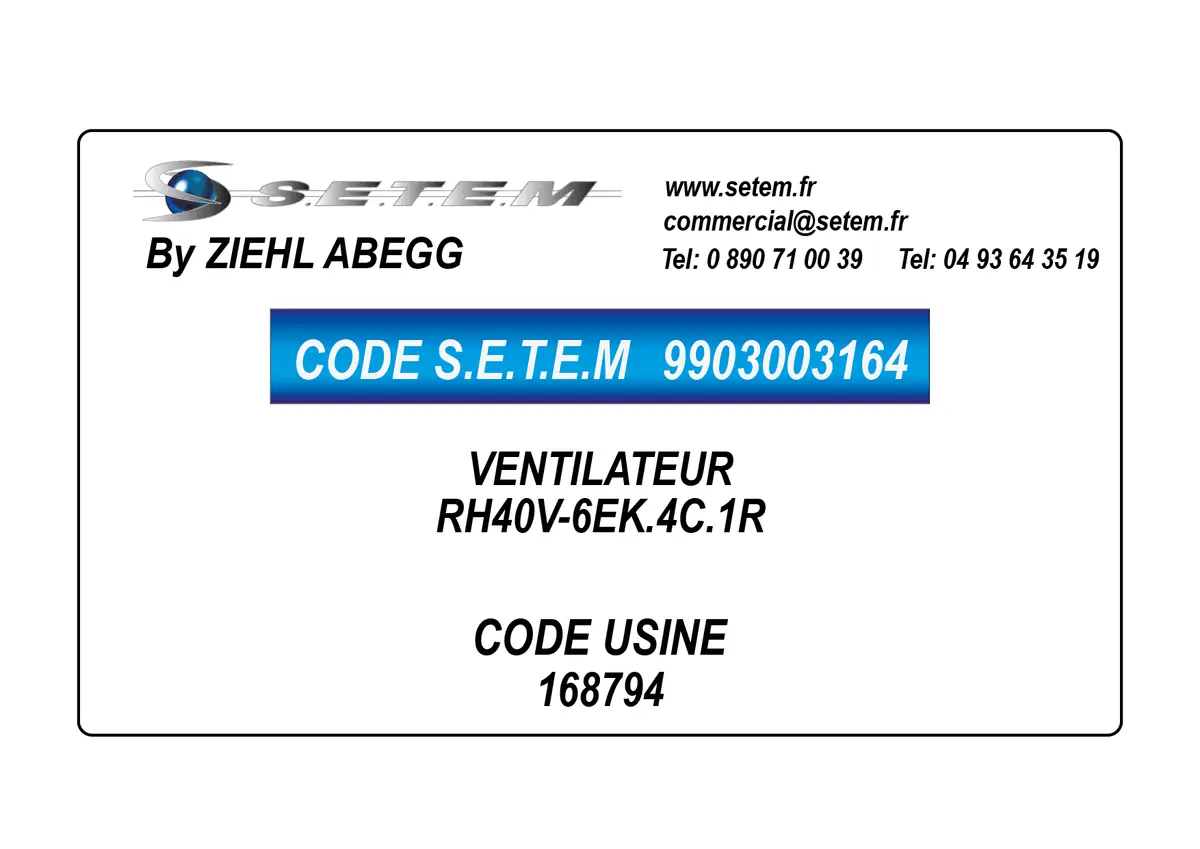 9903003164-VENTILATEUR ZIEHL ABEGG RH40V-6EK.4C.1R *168794*