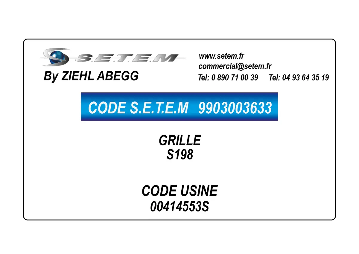 9903003633-GRILLE ZIEHL ABEGG S198 *00414553S*
