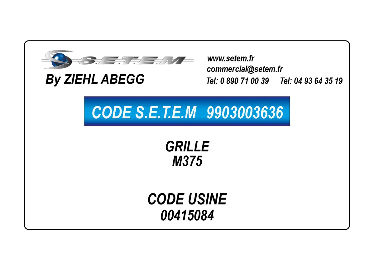 9903003636-GRILLE ZIEHL ABEGG M375 *00415084*