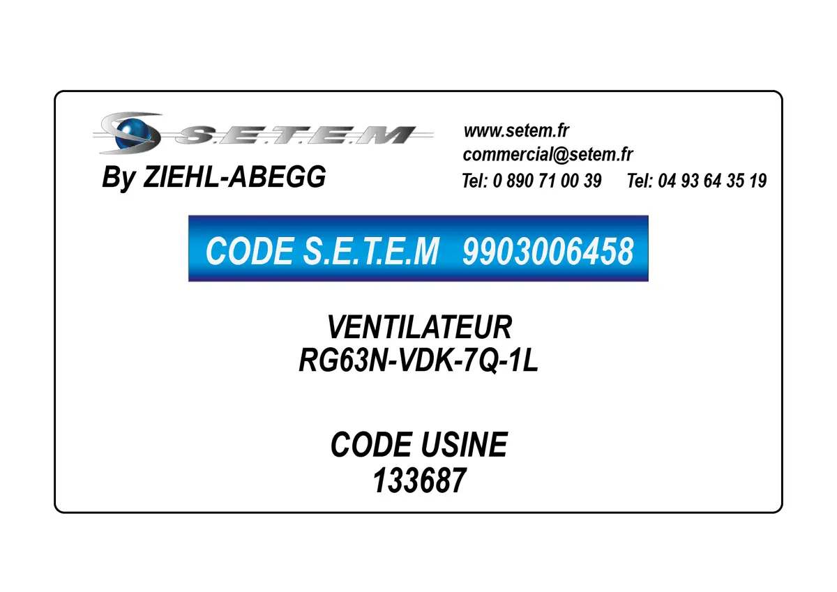 9903006458-VENTILATEUR ZIEHL ABEGG RG63N-VDK-7Q-1L *133687*