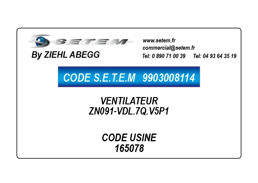 9903008114-VENTILATEUR ZIEHL ABEGG ZN091-VDL.7Q.V5P1 *165078*