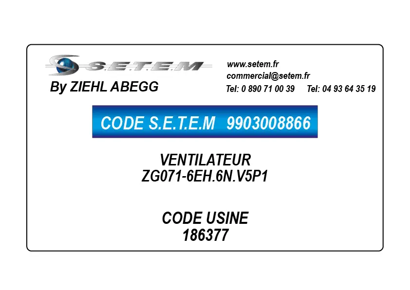 9903008867-VENTILATEUR ZIEHL ABEGG ZG071-6EL.6N.V5P1 *186378*